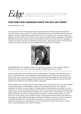 How Does Our Language Shape the Way We Think?