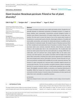 Giant Invasive Heracleum Persicum: Friend Or Foe of Plant Diversity?