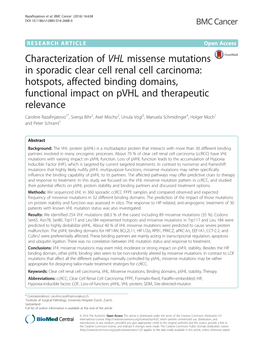 Characterization of VHL Missense Mutations in Sporadic Clear Cell