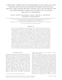 A Holistic Approach to Taxonomic Evaluation of Two Closely Related Endangered Freshwater Mussel Species, the Oyster Mussel Epiob