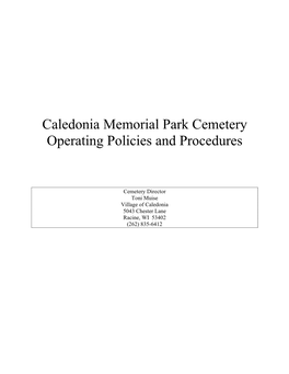 Caledonia Memorial Park Cemetery Operating Policies and Procedures