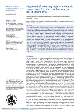 First Record of Swimming Speed of the Pacific Sleeper Shark Somniosus