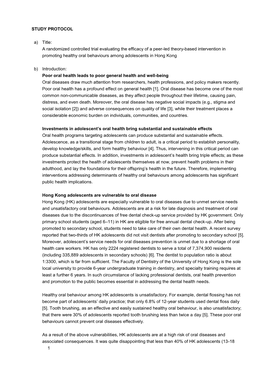 A Randomized Controlled Trial Evaluating the Efficacy of a Peer-Led Theory-Based Intervention in Promoting Healthy Oral Behaviours Among Adolescents in Hong Kong