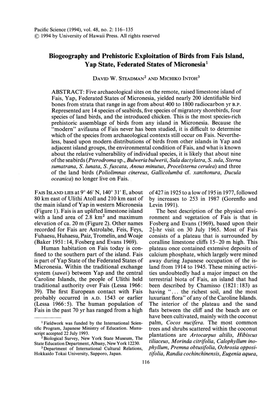 Biogeography and Prehistoric Exploitation of Birds from Fais Island, Yap State, Federated States of Micronesia 1