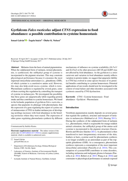 Gyrfalcons Falco Rusticolus Adjust CTNS Expression to Food Abundance: a Possible Contribution to Cysteine Homeostasis