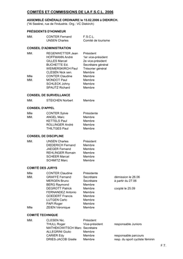 Comités Et Commissions De La F.S.C.L. 2006