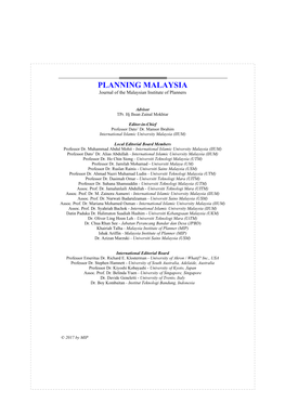 PLANNING MALAYSIA Journal of the Malaysian Institute of Planners