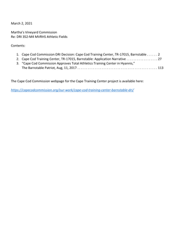 Cape Cod Commission DRI Decision: Cape Cod Training Center, TR-17015, Barnstable