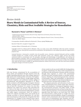 Review Article Heavy Metals in Contaminated Soils: a Review of Sources, Chemistry, Risks and Best Available Strategies for Remediation