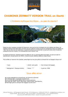 CHAMONIX ZERMATT VERSION TRAIL En Liberté