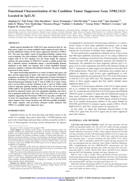 Functional Characterization of the Candidate Tumor Suppressor Gene NPRL2/G21 Located in 3P21.3C