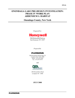 Onondaga Lake Pre-Design Investigation: Phase Iv Work Plan Addendum 1: Habitat