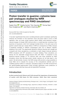 Proton Transfer in Guanine–Cytosine Base Pair Analogues Studied by NMR Spectroscopy and PIMD Simulations†