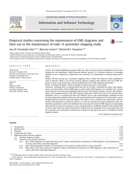 Empirical Studies Concerning the Maintenance of UML Diagrams and Their Use in the Maintenance of Code: a Systematic Mapping Study ⇑ Ana M