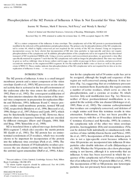 Phosphorylation of the M2 Protein of Influenza a Virus Is Not Essential for Virus Viability