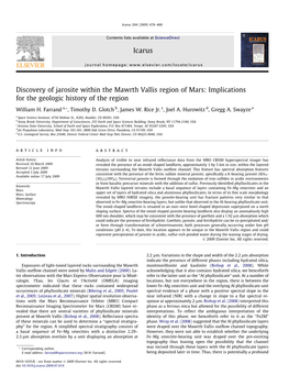 Discovery of Jarosite Within the Mawrth Vallis Region of Mars: Implications for the Geologic History of the Region