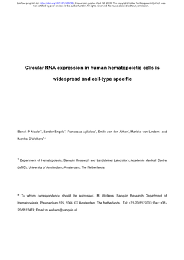 Circular RNA Expression in Human Hematopoietic Cells Is Widespread