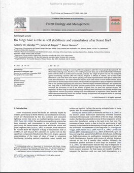 Forest Ecology and Management Do Fungi Have a Role As Soil Stabilizers