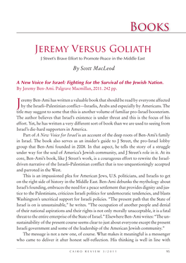 Jeremy Versus Goliath J Street’S Brave Effort to Promote Peace in the Middle East by Scott Macleod