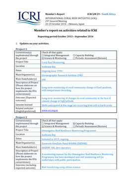 Member's Report on Activities Related to ICRI