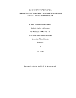 Examining the Effects of Contact on Non-Aboriginal People’S Attitudes Toward Aboriginal People