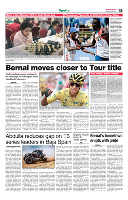 Bernal Moves Closer to Tour Title