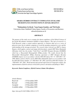 Sharia Hybrid Contract Compliance of Islamic Microfinance Institutions in Jepara Regency