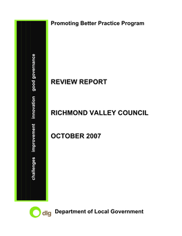 RICHMOND VALLEY COUNCIL Innovation Good Governance Innovation Good Governance