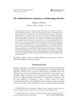 The Misidentification Syndromes As Mindreading Disorders