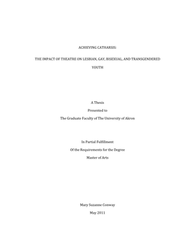 The Impact of Theatre on Lesbian, Gay, Bisexual, and Transgendered