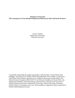 Penalized Or Protected? the Consequences of Non-Standard Employment Histories for Male and Female Workers*