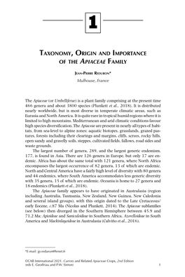 Taxonomy, Origin and Importance of the Apiaceae Family