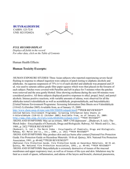 Butyraldehyde Casrn: 123-72-8 Unii: H21352682a