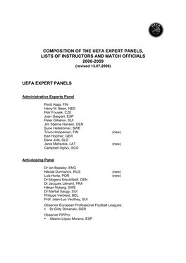 Composition of the Uefa Committees 1996-98