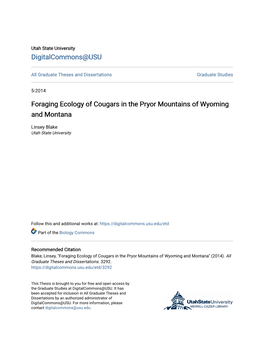 Foraging Ecology of Cougars in the Pryor Mountains of Wyoming and Montana