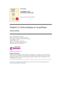 Chapitre 22. Partis Politiques Et Vie Politique