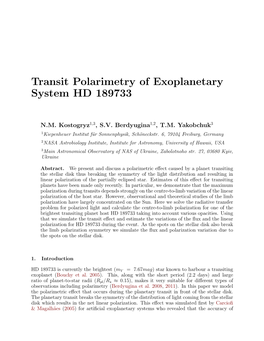 Transit Polarimetry of Exoplanetary System HD 189733