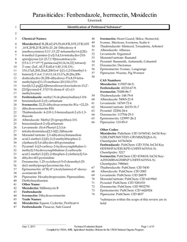 Parasiticides: Fenbendazole, Ivermectin, Moxidectin Livestock