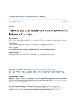 Teaching and User Satisfaction in an Academic Chat Reference Consortium