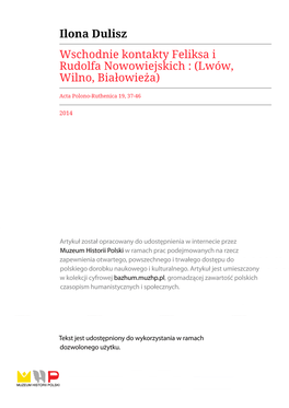 Ilona Dulisz Wschodnie Kontakty Feliksa I Rudolfa Nowowiejskich : (Lwów, Wilno, Białowieża)
