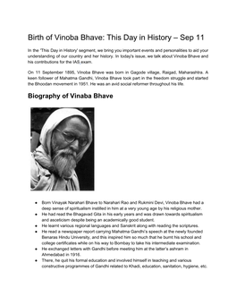 Birth of Vinoba Bhave: This Day in History – Sep 11