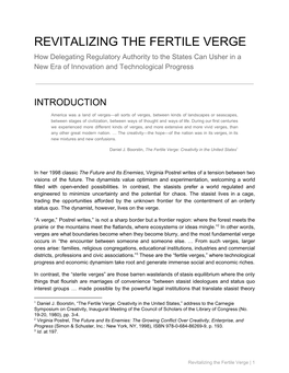 REVITALIZING the FERTILE VERGE How Delegating Regulatory Authority to the States Can Usher in a New Era of Innovation and Technological Progress