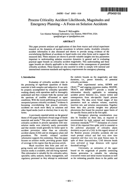 Process Criticality Accident Likelihoods, Magnitudes and Emergency Planning - a Focus on Solution Accidents