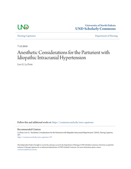 Anesthetic Considerations for the Parturient with Idiopathic Intracranial Hypertension Levi G