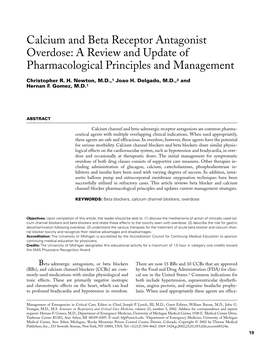 Calcium and Beta Receptor Antagonist Overdose: a Review and Update of Pharmacological Principles and Management