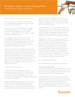 Teradata Master Data Management Single Platform, Single Application