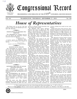 Congressional Record United States Th of America PROCEEDINGS and DEBATES of the 115 CONGRESS, SECOND SESSION