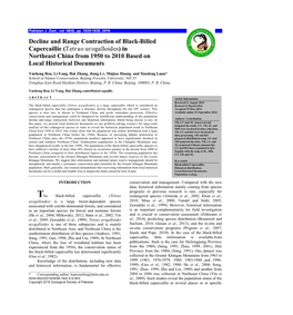 Tetrao Urogalloides) in Northeast China from 1950 to 2010 Based on Local Historical Documents