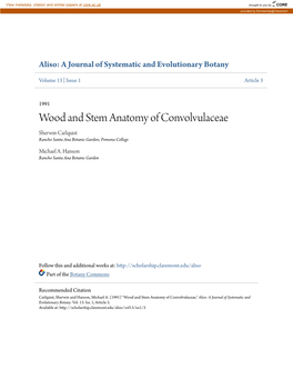 Wood and Stem Anatomy of Convolvulaceae Sherwin Carlquist Rancho Santa Ana Botanic Garden; Pomona College