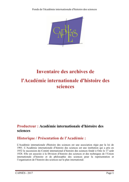 Archives De L'académie Internationale D'histoire Des Sciences